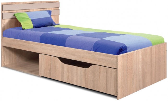 Кровать односпальная 90х200 с ящиком "Лондон" - Дуб сонома/Капучино светлый