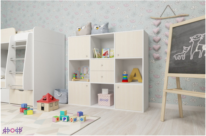 Стеллаж Джери (Дуб молочный/Белое дерево)