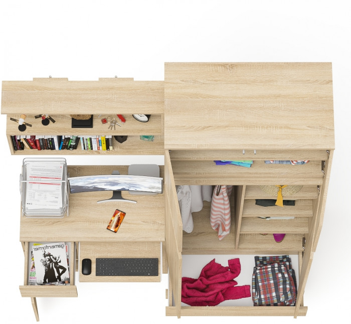 Мори Стол компьютерный МС-1 левый + Шкаф МШ900.1 + Антресоль МА900.1 + Полка 900, цвет дуб сонома, ШхГхВ 180,4х50,4х234,2 см., НЕ универс. сб.