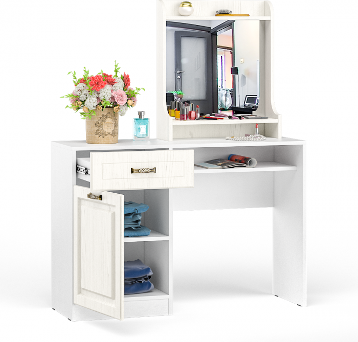 Ливерпуль Стол туалетный 12.46 + Полка 10.118, ясень ваниль/белый