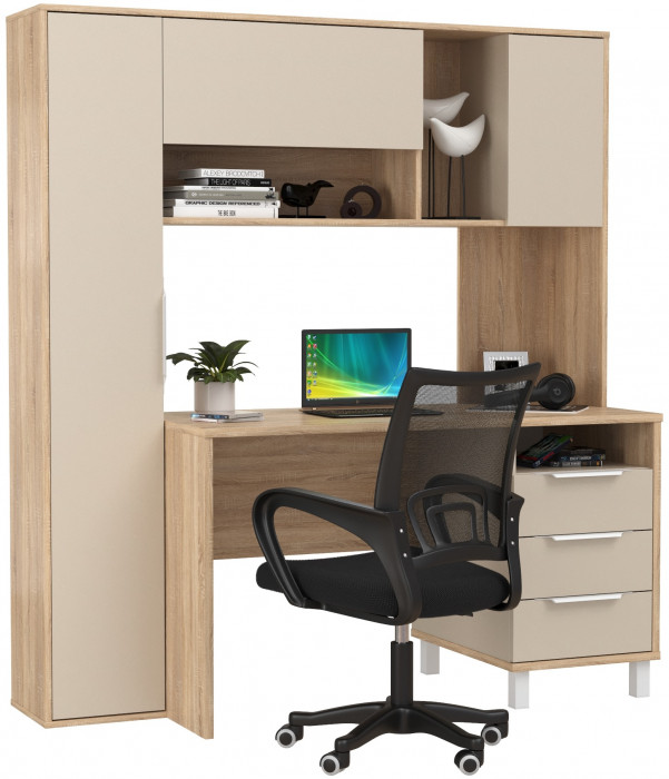 Стол компьютерный Комфорт 12.95N + кресло 103 чёрное, цвет дуб сонома/сатин, ШхГхВ 162х60,3х180 см., НЕ универсальная сборка