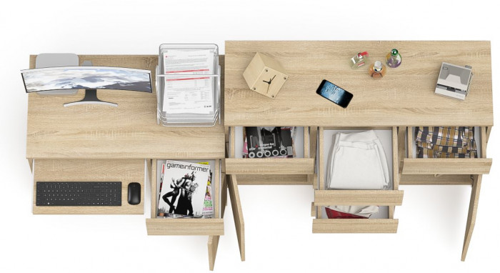 Мори компьютерный стол МС-1 правый + Комод МК1200.4, дуб сонома