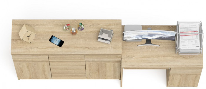 Мори компьютерный стол МС-1 правый + Комод МК1200.4, дуб сонома