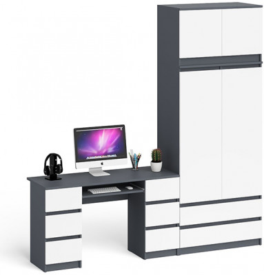 Мори компьютерный стол МС-2 + Шкаф МШ900.1 + Антресоль МА900.1, графит/белый