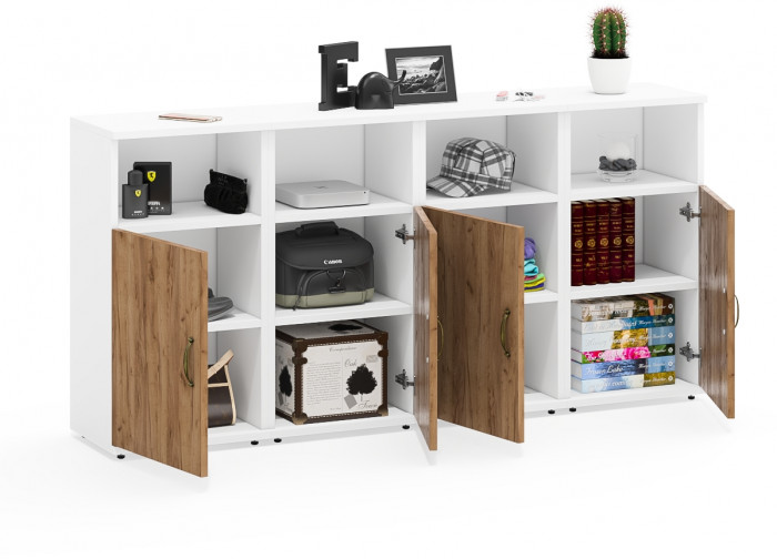 Лидер-8 Тумба МД 3.19 4 шт., цвет белый шагрень/крафт золото, ШхГхВ 160х30х75 см., универсальная сборка