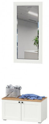 Остин 13.257 Тумба + 17.03 Зеркало, белый шагрень/дуб крафт золотой