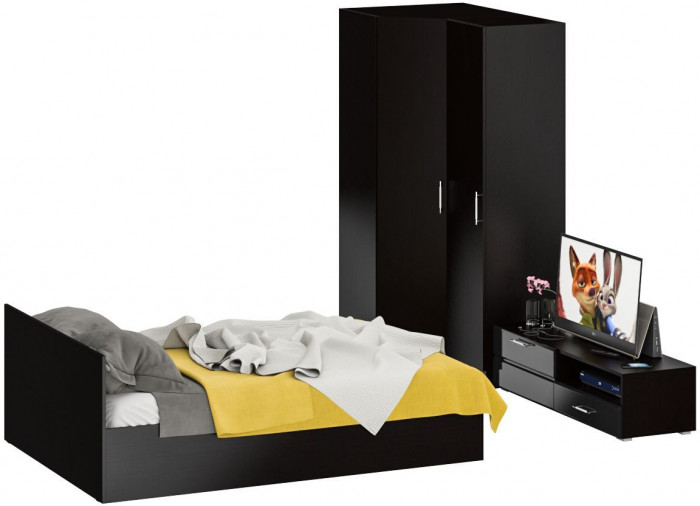 Спальня Стандарт 4-1400, венге/фасады ТВ тумбы МДФ чёрный глянец