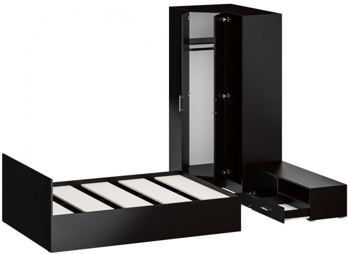 Спальня Стандарт 4-1400, венге/фасады ТВ тумбы МДФ чёрный глянец