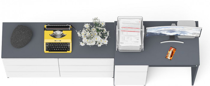 Мори компьютерный стол МС-1 левый + Комод МК1200.6, графит/белый