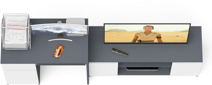 Мори компьютерный стол МС-1 левый + Тумба МТВ1200.1, графит/белый