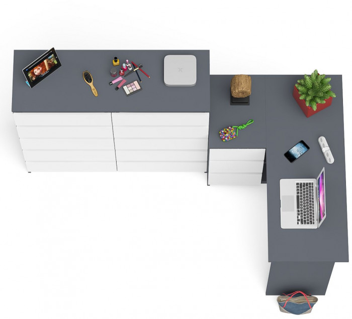 Мори компьютерный стол МС-16 левый + Комод МК1200.10, графит/белый