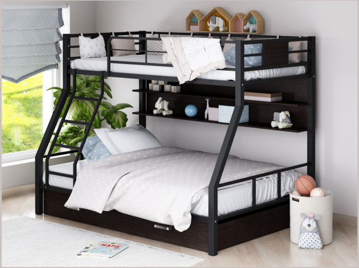 Двухъярусная кровать Гранада-1ПЯ, черная (Дуб Айленд, Серый)