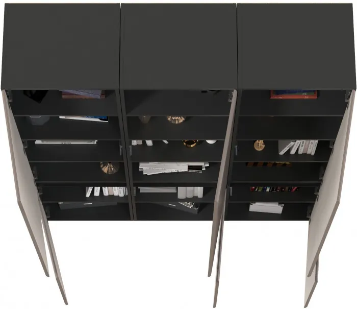 Сидней 13.200 Шкаф 3 штуки, цвет корпус: антрацит/фасады: МДФ веллюто капучино, ШхГхВ 150х41,3х205,2 см., универсальная сборка