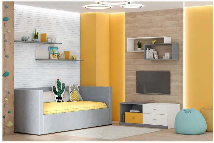 Модульная детская Клео набор 6 (Графит/Миндаль/Океан)