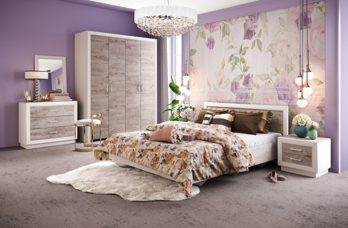 Кровать двуспальная 160х200 "Эстель" - Дуб полярный/Сосна натуральная