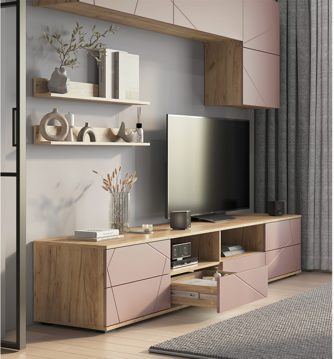 Гостиная "Камелия" ГС-01 Крафт/шарли пинк (МФ13)