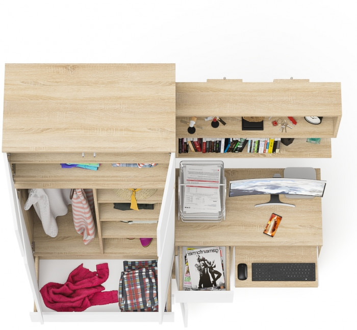 Мори Стол компьютерный МС-1 левый + Шкаф МШ900.1 + Антресоль МА900.1 + Полка 900, цвет дуб сонома/белый, ШхГхВ 180,4х50,4х234,2 см., НЕ ун. сб.