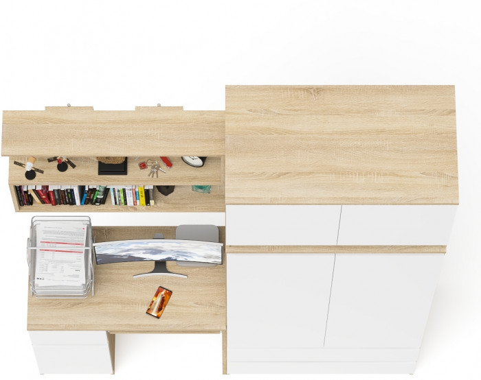Мори Стол компьютерный МС-1 левый + Шкаф МШ900.1 + Антресоль МА900.1 + Полка 900, цвет дуб сонома/белый, ШхГхВ 180,4х50,4х234,2 см., НЕ ун. сб.