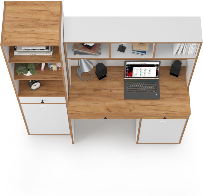 Вуди Компоновка № 05, цвет белый премиум/дуб крафт золотой, ШхГхВ 155х52,7х180,3 см., универсальная сборка