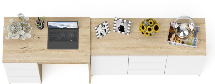 Мори Стол компьютерный МС-6 левый + Комод МК1200.3, цвет дуб сонома/белый, ШхГхВ 210,4х50х76,6 см., выдвижные ящики слева, НЕ универсальная сборка