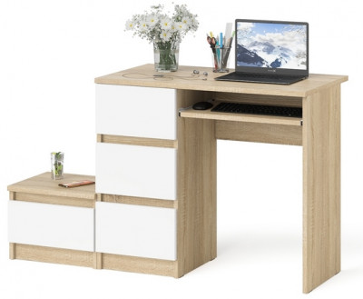 Мори Стол компьютерный МС-6 левый + Тумба ТМП400.1, цвет дуб сонома/белый, ШхГхВ 130,4х50х76,6 см., выдвижные ящики слева, НЕ универсальная сборка