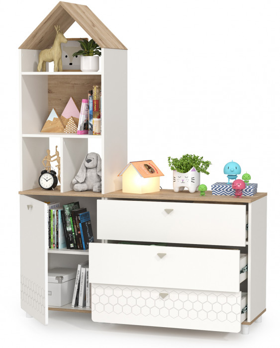 Эйп 13.14 Стеллаж + 13.322 Комод, белый/дуб белый