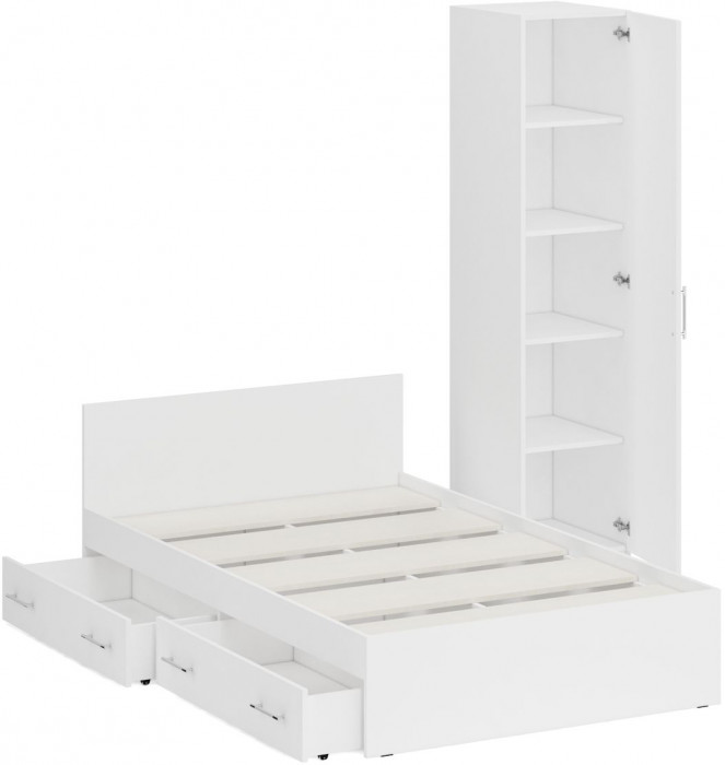 Кровать с ящиками 1200 + Пенал Стандарт, белый