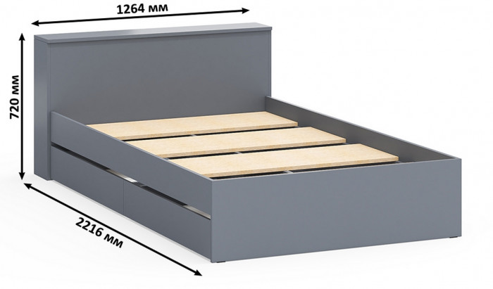 Ксения Кровать с ящиками 1200 + Стол косметический с подсветкой 110, графит
