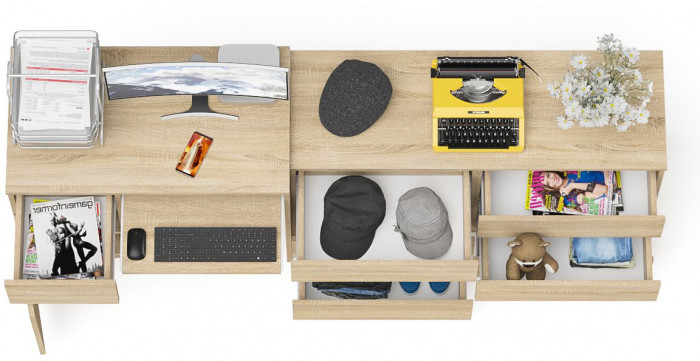 Мори компьютерный стол МС-1 левый + Комод МК1200.6, дуб сонома