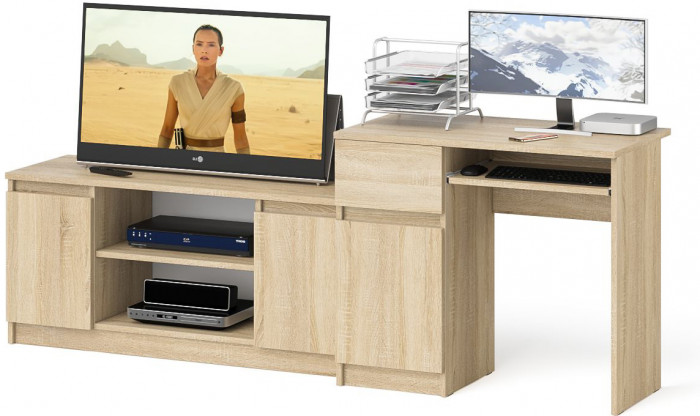 Мори компьютерный стол МС-1 левый + Тумба МТВ1200.1, дуб сонома