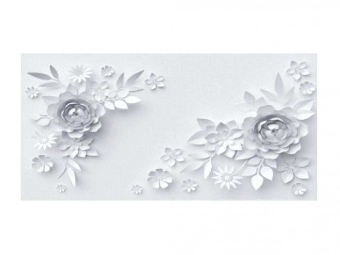 Симпл фотопечать стол обеденный раскладной / цветы на сером/бетон белый/металлик