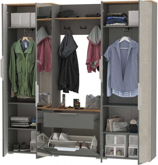 Октава Прихожая 25, серый графит/дуб крафт золотой/фасады МДФ серый графит