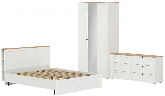 Остин 11.53 Кровать + ортопед + 13.336.03 Шкаф для одежды + 16.240 Комод, белый шагрень/дуб крафт золотой