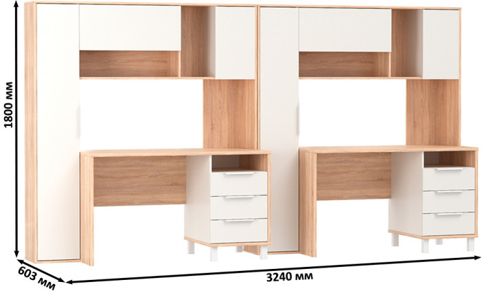 Стол компьютерный Комфорт 12.95N + Стол компьютерный Комфорт 12.95N, цвет дуб сонома/белый, ШхГхВ 324х60,3х180 см., НЕ универсальная сборка