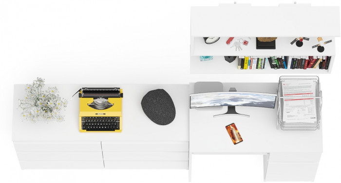 Мори компьютерный стол МС-1 правый + Комод МК1200.6 + Полка 900, белый