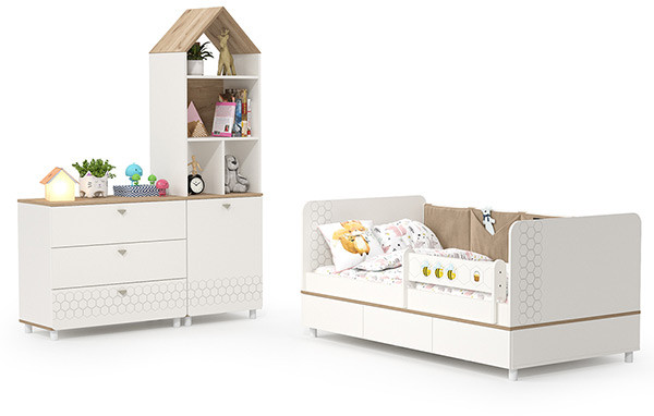 Эйп Детская № 3, цвет белый/дуб белый, сп. м. 800х1600 мм., б/м, основание есть, максимальная нагрузка 80 кг., рекомендуемая высота матраса 120 мм.