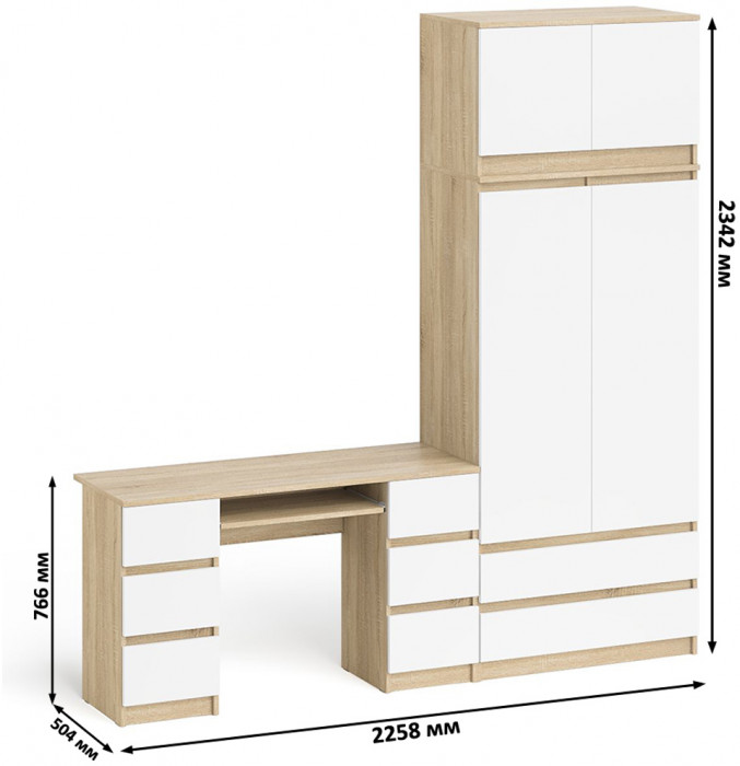 Мори компьютерный стол МС-2 + Шкаф МШ900.1 + Антресоль МА900.1, дуб сонома/белый