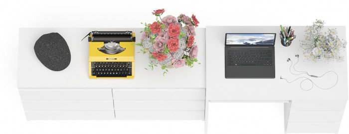 Мори компьютерный стол МС-6 правый + Комод МК1200.6, белый