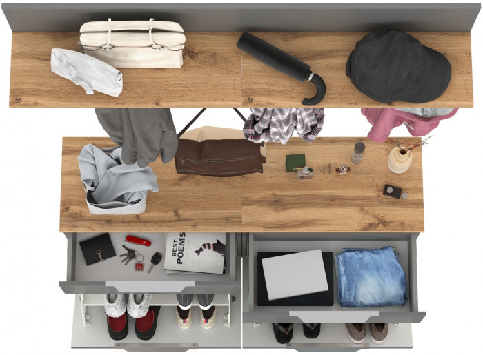 Октава Прихожая 07, цвет серый графит/дуб крафт золотой/фасады МДФ серый графит, ШхГхВ 129,8х35,4х197 см.