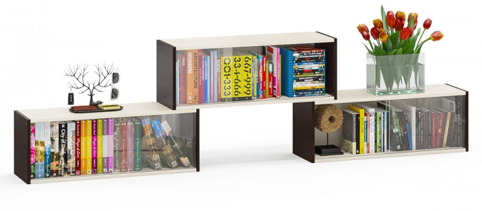 Три полки книжных С-МД-КН01, венге/дуб