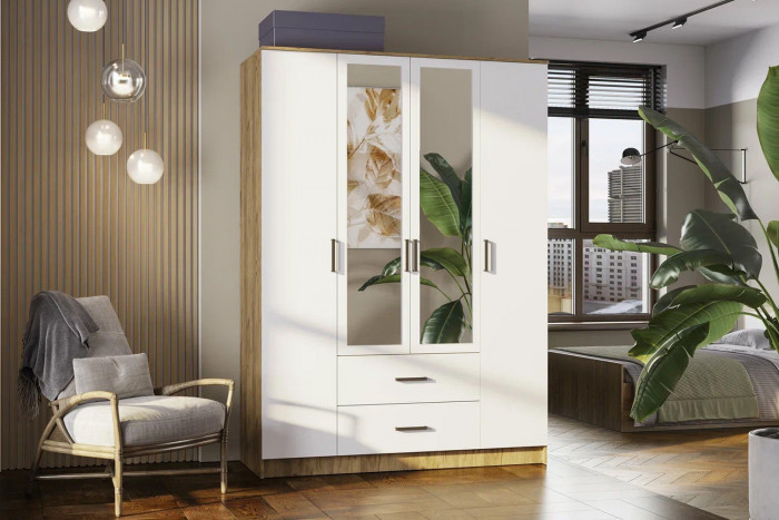 Шкаф 4-х створчатый "Евро" ШК-12 крафт/белый