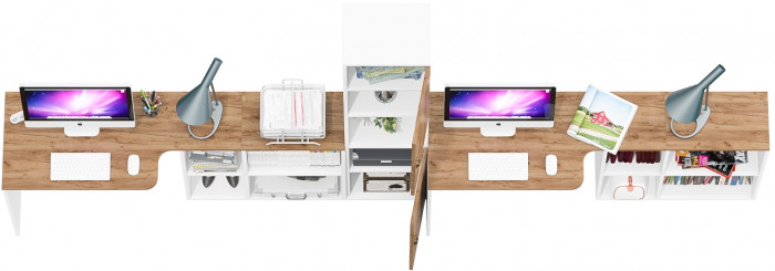 Лидер-8 Стол + Стол + Пенал, цвет белый шагрень/крафт золото, ШхГхВ 370х50/30х75/190 см. или 230х50/120х75/190 см., НЕ универсальная сборка