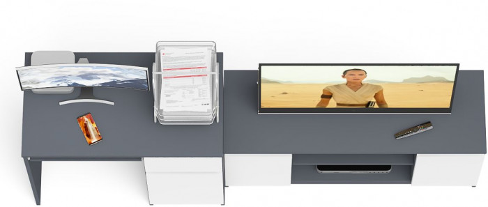 Мори компьютерный стол МС-1 правый + Тумба МТВ1200.1, графит/белый