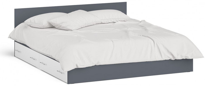 Мори Кровать с ящиками 1800, цвет графит/белый, ШхГхВ 183,5х203,5х70 см., сп.м. 1800х2000 мм., без матраса, основание есть