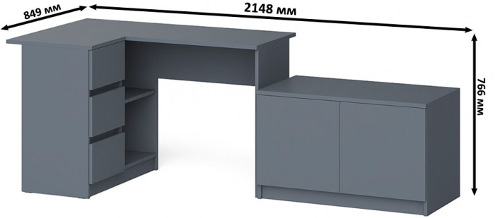 Мори Стол компьютерный МС-16 левый + Тумба МА900.1, цвет графит, ШхГхВ 214,8х84,9х76,6 см., выдвижные ящики слева, НЕ универсальная сборка