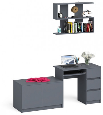 Мори Стол компьютерный МС-6 правый + Тумба МА900.1 + Полка 900, цвет графит, ШхГхВ 180,4х50,4х209,6 см., НЕ универсальная сборка