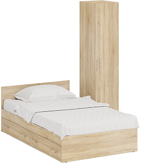 Кровать с ящиками 1200 + Пенал Стандарт, дуб сонома