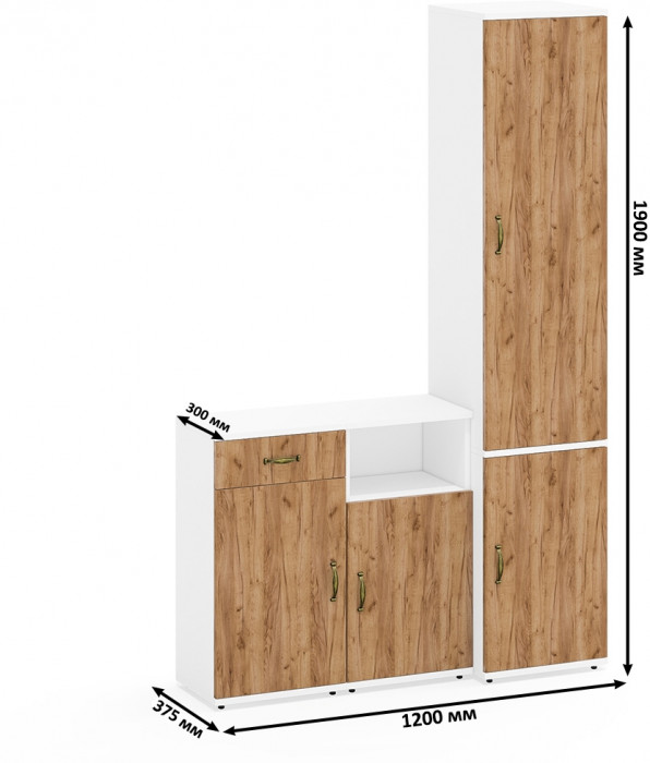 Лидер-8 Пенал МД 21Б + Тумба МД 3.15 + Тумба МД 3.19, белый шагрень/крафт золото