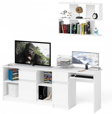 Мори компьютерный стол МС-1 левый + Тумба МТВ1204.1 + Полка 900, белый