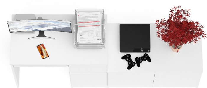 Мори компьютерный стол МС-1 правый + Тумба МА900.1, белый